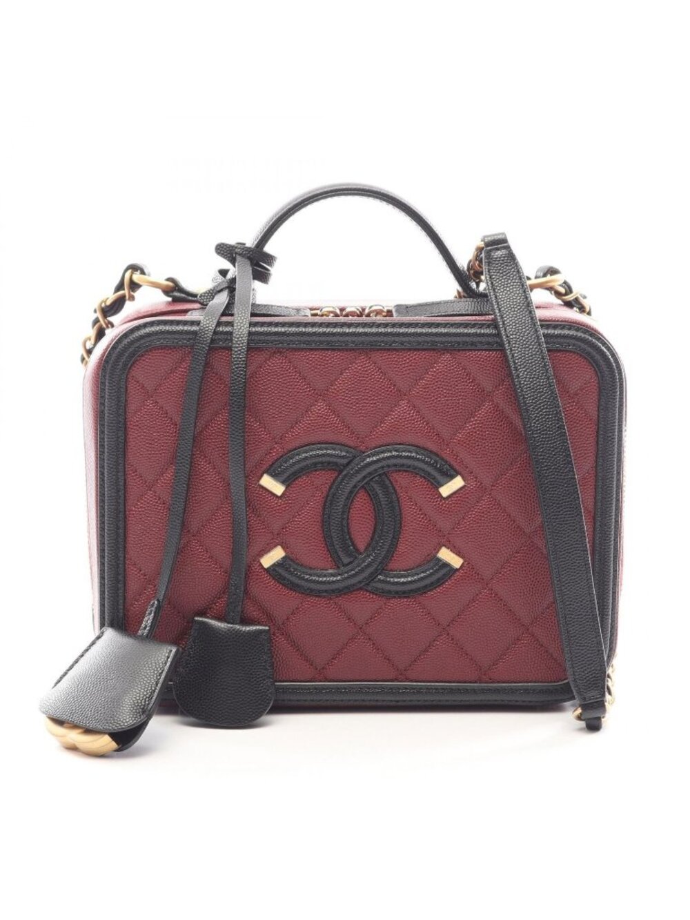 Chanel Shoulder Bag CC Filigree Vanity 2-Way Bordeaux Black Caviar Leather CC